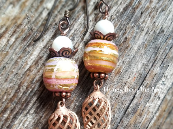 Pink and gold earrings