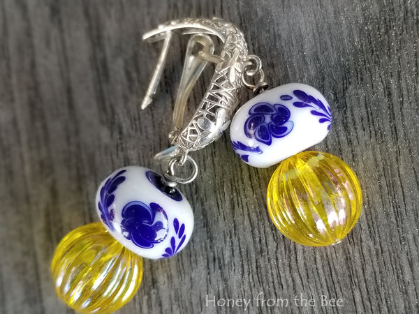 Blue and white earrings