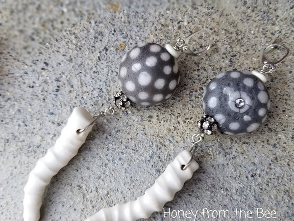 Dark grey and white boho earrings