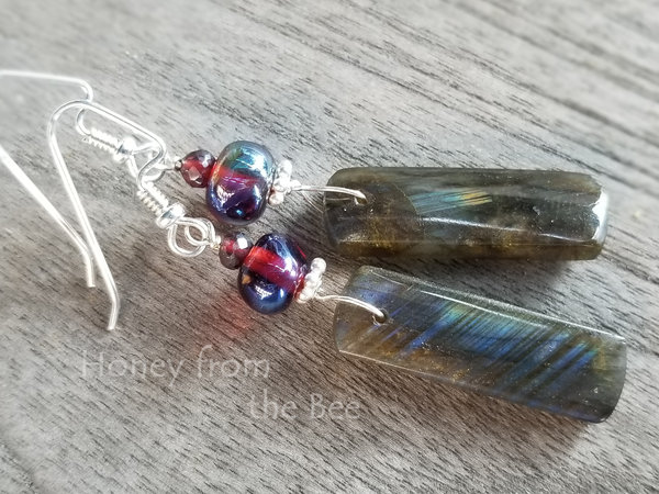 Garnet and blue grey earrings