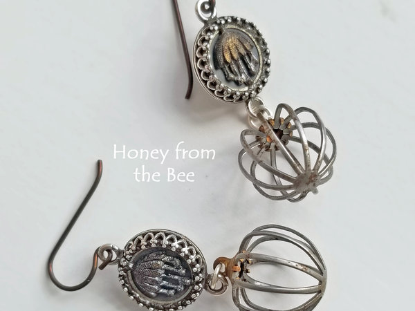 Antique steel button earrings