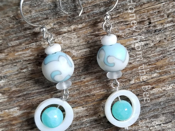 Blue and white Lampwork earrings