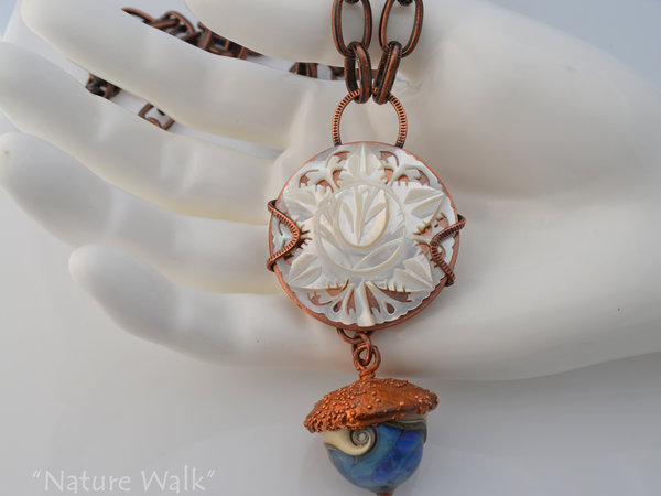 Cream, Blue, Copper Nature inspired necklace