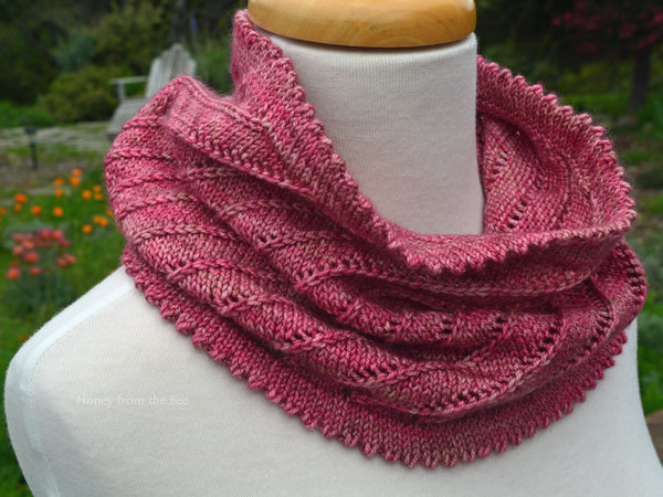 Pink knitted cowl