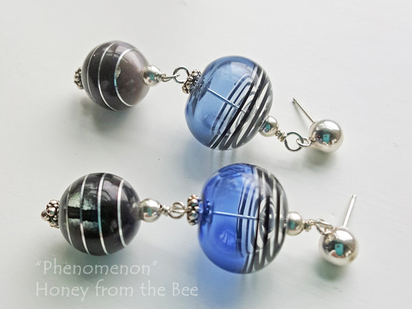 Sapphire and Black artisan earrings