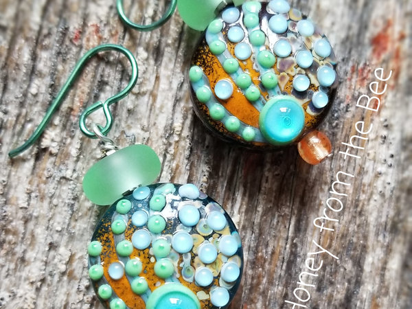 aqua, green and orange earrings