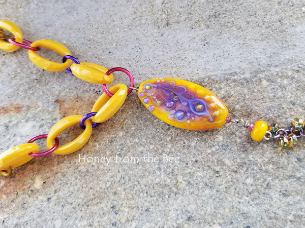 Purple and Yellow Lampwork necklace