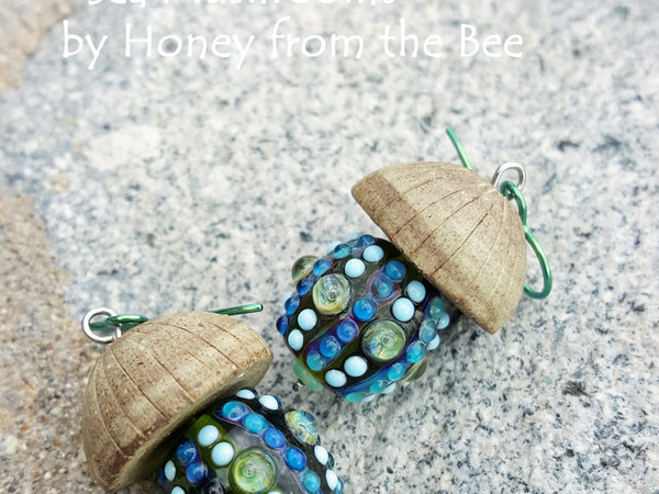 Green and Blue Lampwork Earrings