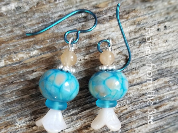 Aqua and peach aventurine earrings