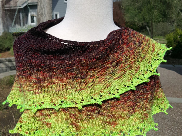 Chartreuse and burgundy shawl