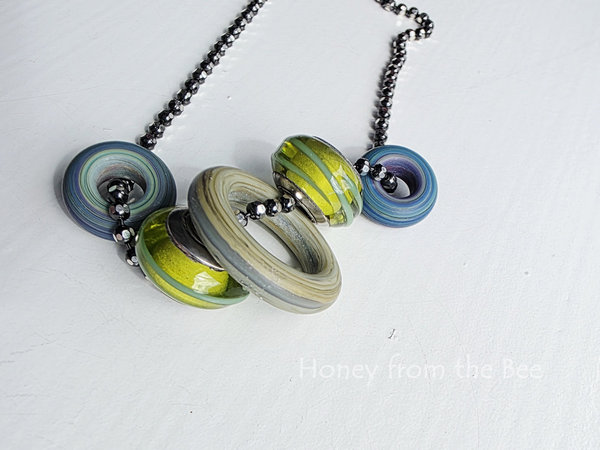 Blue and green lampwork necklace