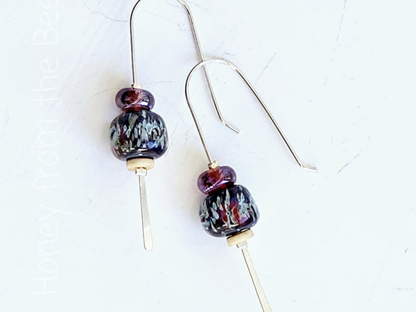 Cranberry Lampwork earrings with touches of blue