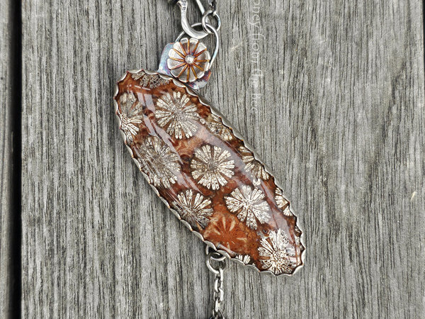 One of a kind gemstone necklace with reddish brown stone and sterling silver