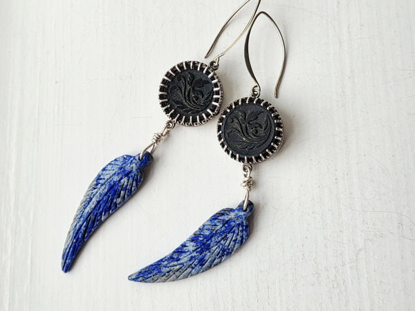 Lapis Lazuli earrings  with antique black button