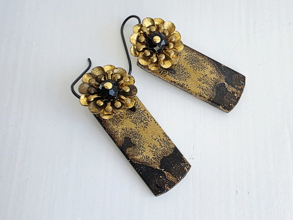 Chohua Jasper earrings with brass flower accent