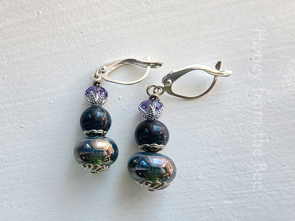 Lavender and dark teal earrings with silver accents