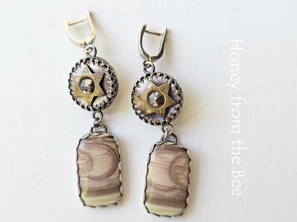 Imperial Jasper earrings in mauve and cream