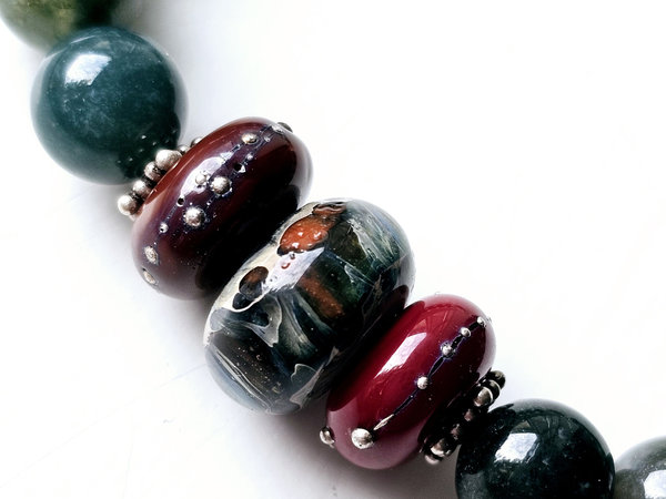 Red and green lampwork bracelet