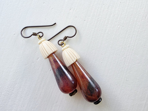 Vintage Lucite earrings shaped like mushrooms