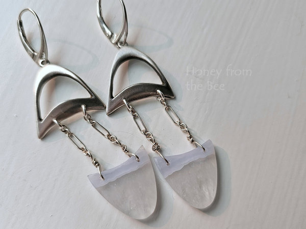 Blue lace agate and sterling silver earrings