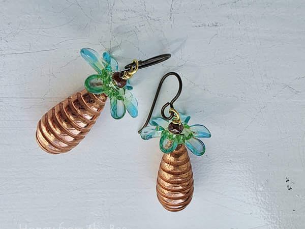 Lampwork earrings with copper colored bead drop