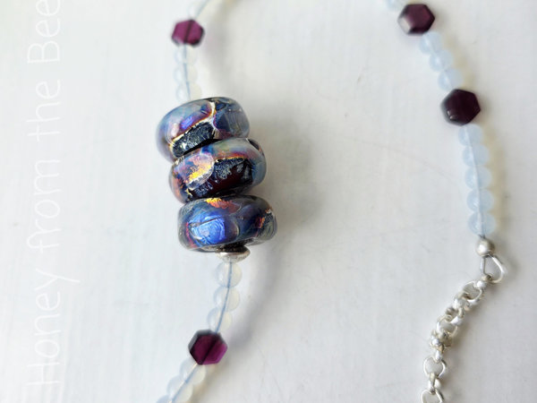 Boulder Opal lampwork necklace in blue and red