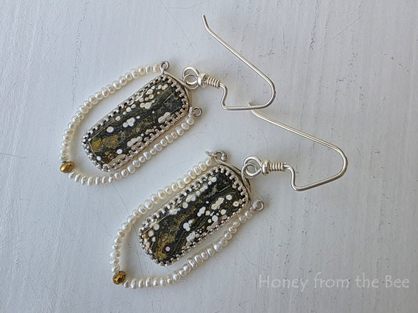Green and white earrings one of a kind
