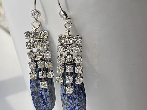 Lapis lazuli earrings with vintage rhinestones