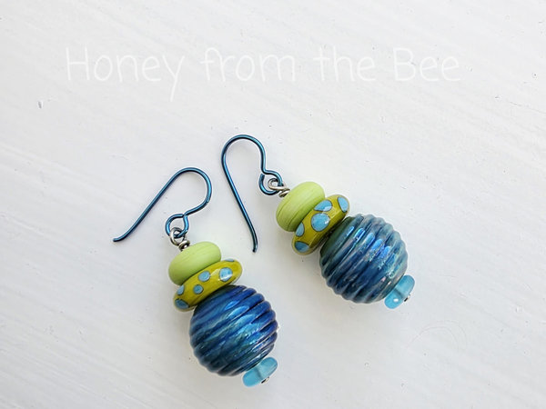 Aqua and green lampwork earrings