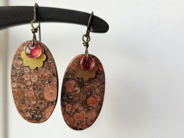 Orbicular Rhyolite earrings in pink and red