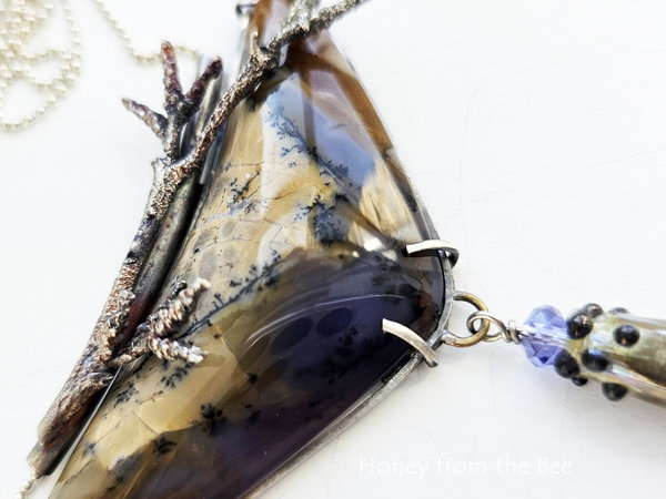 Amethyst Sage Agate with sterling silver branch decorating the top of this art pendant necklace