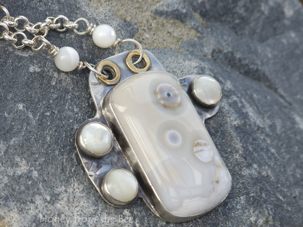 Ocean Jasper and mother of pearl necklace in sterling silver