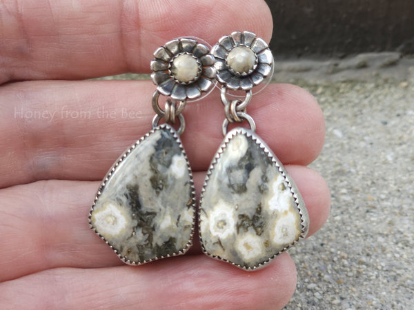 White and Green Ocean Jasper Earrings